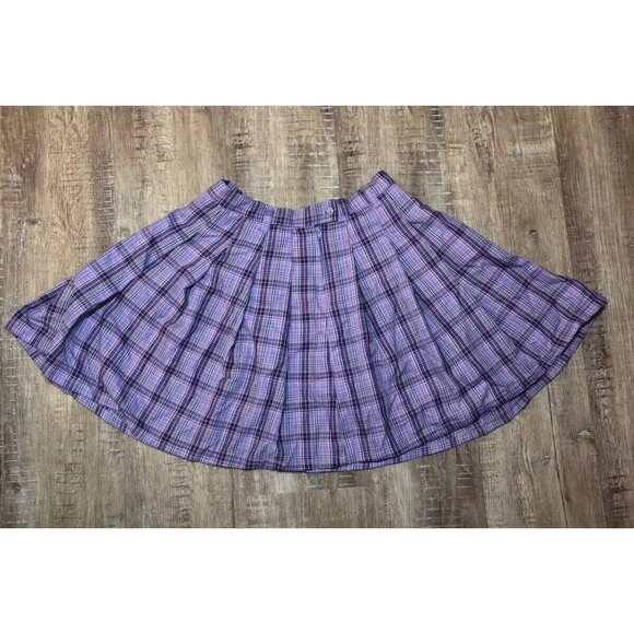 Hot Topic Skater Mini Skirt Size Small Pink Black Plaid Pleated Side Zipper - Picture 1 of 5